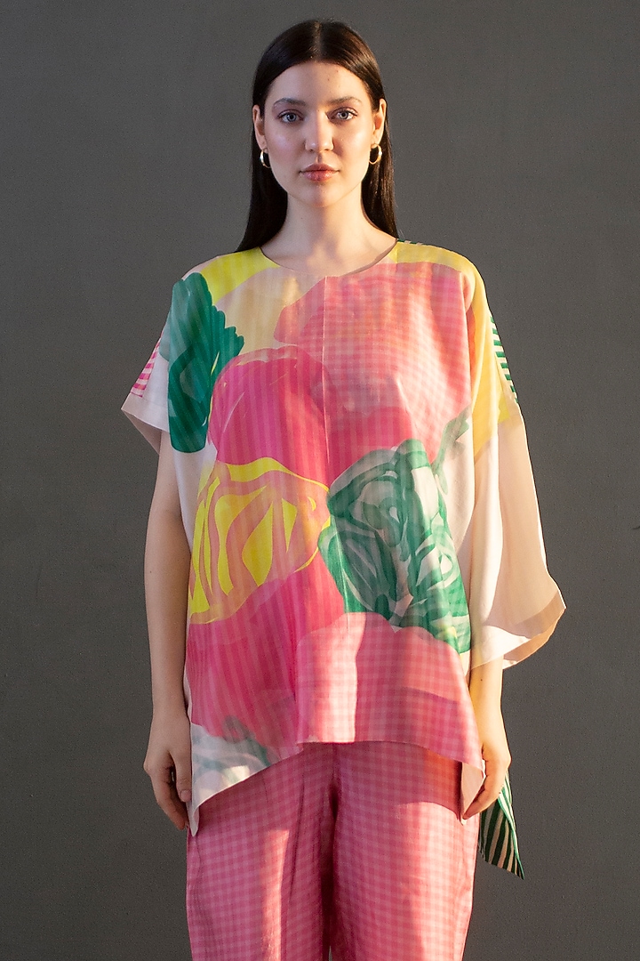 Multi-Colored Dupion Silk Printed Tunic Set by CLOS at Pernia's Pop Up Shop
