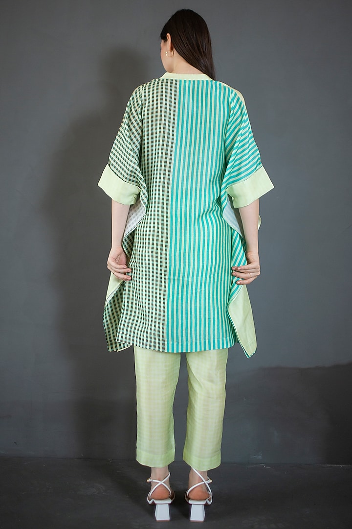 Light Green Dupion Silk Printed Asymmetric Kurta Set by CLOS at Pernia's Pop Up Shop