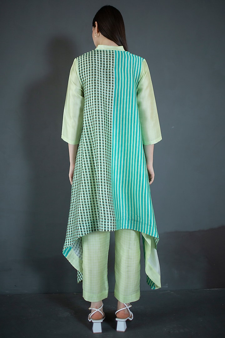 Light Green Dupion Silk Printed Kaftan Set by CLOS at Pernia's Pop Up Shop