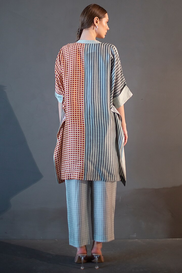 Light Grey Dupion Silk Printed Asymmetric Kurta Set by CLOS at Pernia's Pop Up Shop