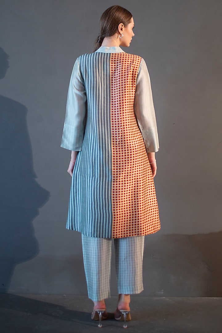 Light Grey Dupion Silk Printed High-Low Kurta Set by CLOS at Pernia's Pop Up Shop