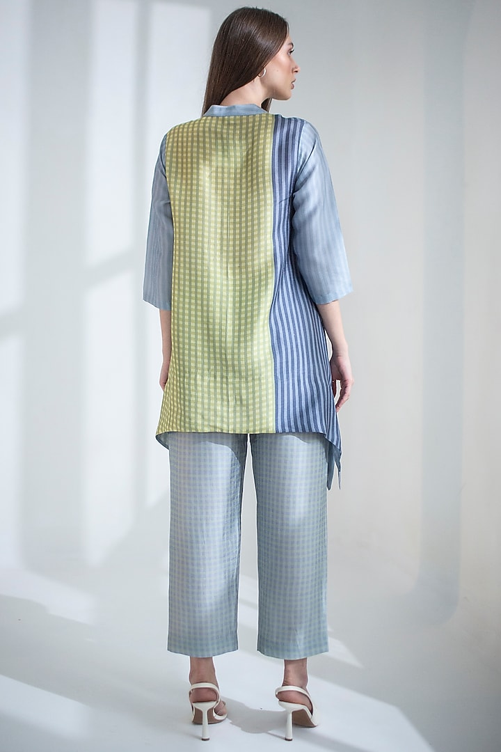 Grey & Yellow Dupion Silk Printed Kaftan Set by CLOS at Pernia's Pop Up Shop