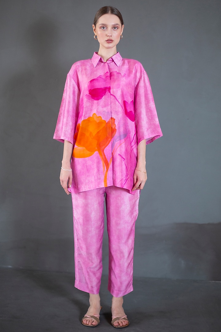 Light Pink Dupion Silk Printed Co-Ord Set by CLOS at Pernia's Pop Up Shop