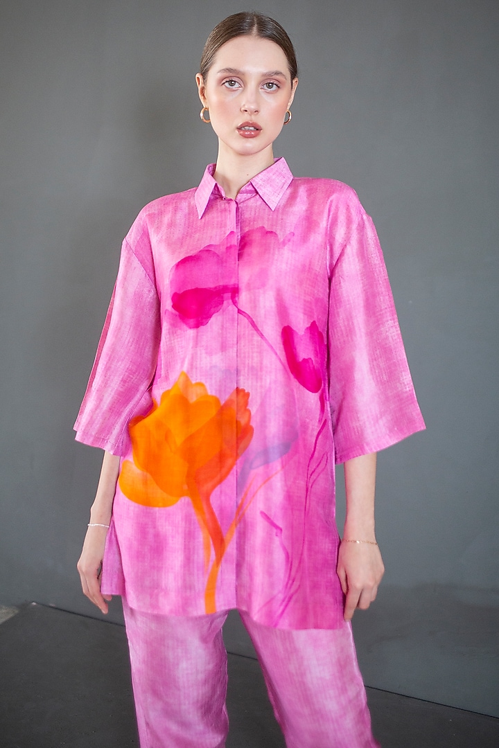 Light Pink Dupion Silk Printed Co-Ord Set by CLOS at Pernia's Pop Up Shop