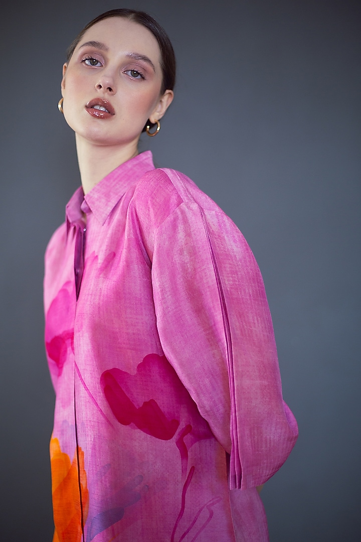 Light Pink Dupion Silk Printed Co-Ord Set by CLOS at Pernia's Pop Up Shop