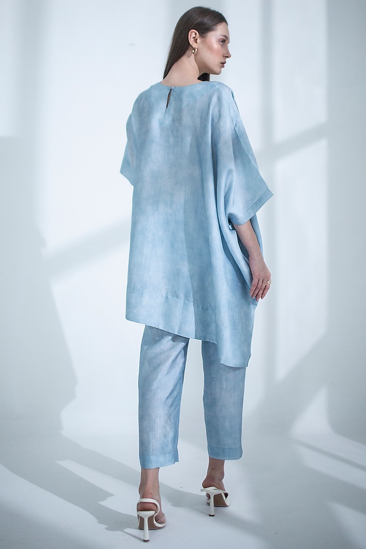 Light Blue Dupion Silk Printed Tunic Set by CLOS at Pernia's Pop Up Shop