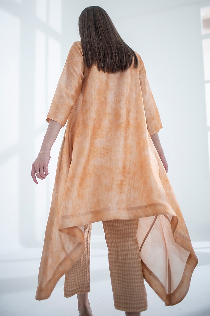 Light Peach Dupion Silk Printed Kaftan Set by CLOS at Pernia's Pop Up Shop