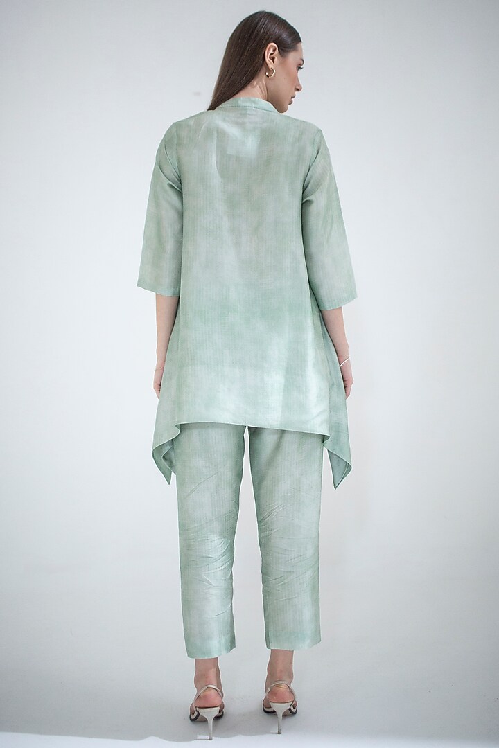 Light Green Dupion Silk Printed Kaftan Set by CLOS at Pernia's Pop Up Shop
