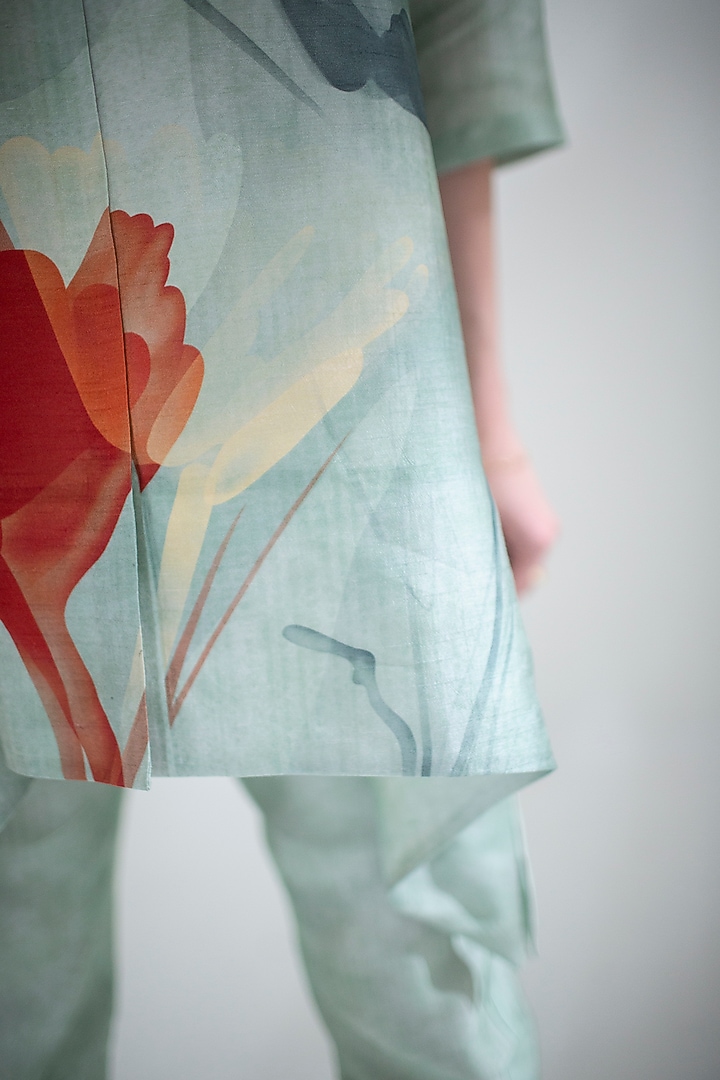 Light Green Dupion Silk Printed Kaftan Set by CLOS at Pernia's Pop Up Shop