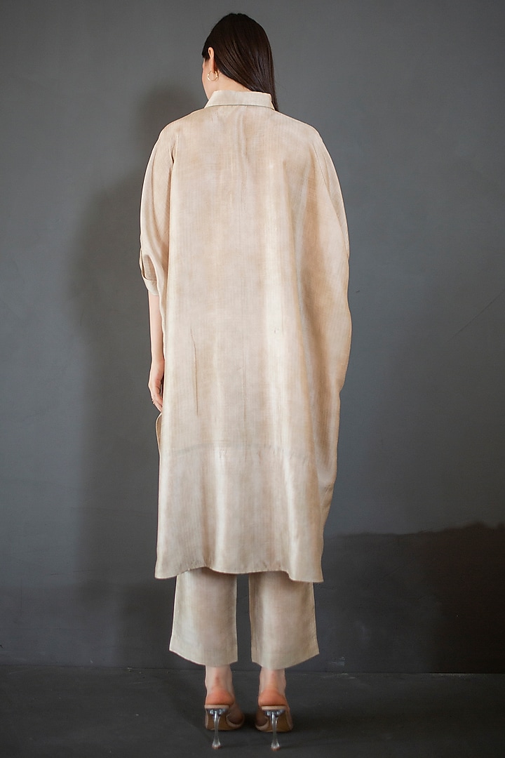 Beige Dupion Silk Printed Kaftan Set by CLOS at Pernia's Pop Up Shop