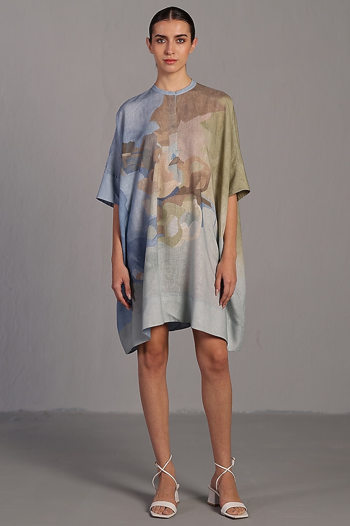 Pastel Blue & Green Korean Linen Balloon Summer Dress by CLOS at Pernia's Pop Up Shop