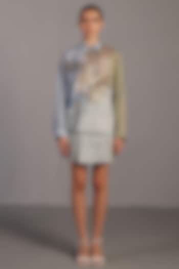 Pastel Blue & Green Korean Linen Mini Skirt Set by CLOS at Pernia's Pop Up Shop