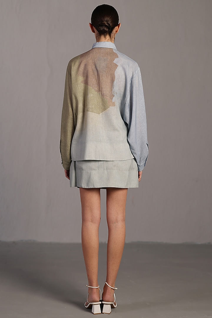 Pastel Blue & Green Korean Linen Mini Skirt Set by CLOS at Pernia's Pop Up Shop
