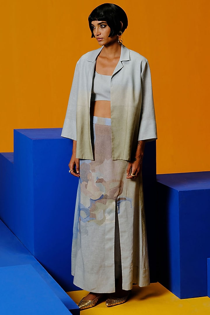 Pastel Blue & Green Korean Linen Long Skirt Set by CLOS at Pernia's Pop Up Shop