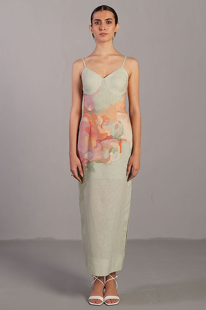 Soft Pink & Pastel Green Korean Linen Strappy Vacation Dress by CLOS at Pernia's Pop Up Shop