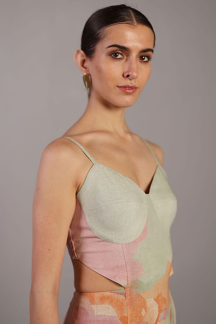 Soft Pink & Pastel Green Korean Linen Strappy Vacation Dress by CLOS at Pernia's Pop Up Shop