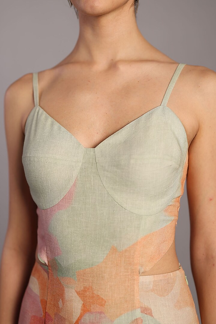 Soft Pink & Pastel Green Korean Linen Strappy Vacation Dress by CLOS at Pernia's Pop Up Shop