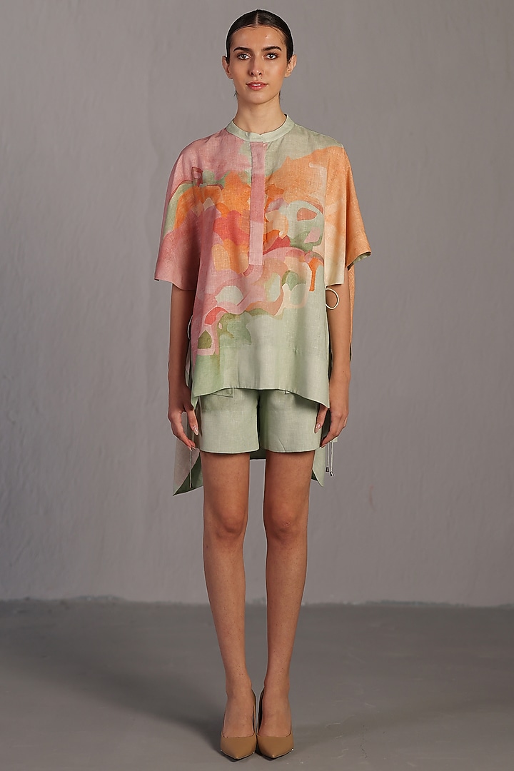 Soft Pink & Pastel Green Korean Linen Co-Ord Set by CLOS at Pernia's Pop Up Shop