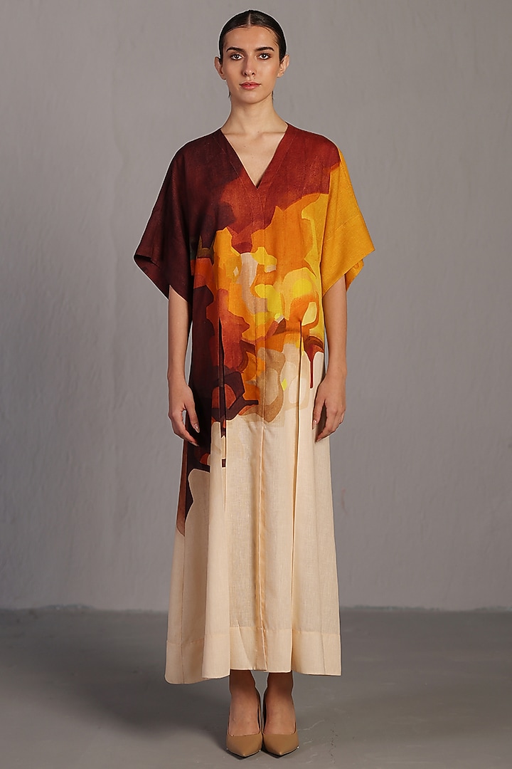 Ochre & Brown Korean Linen Pleated Maxi Summer Dress by CLOS at Pernia's Pop Up Shop