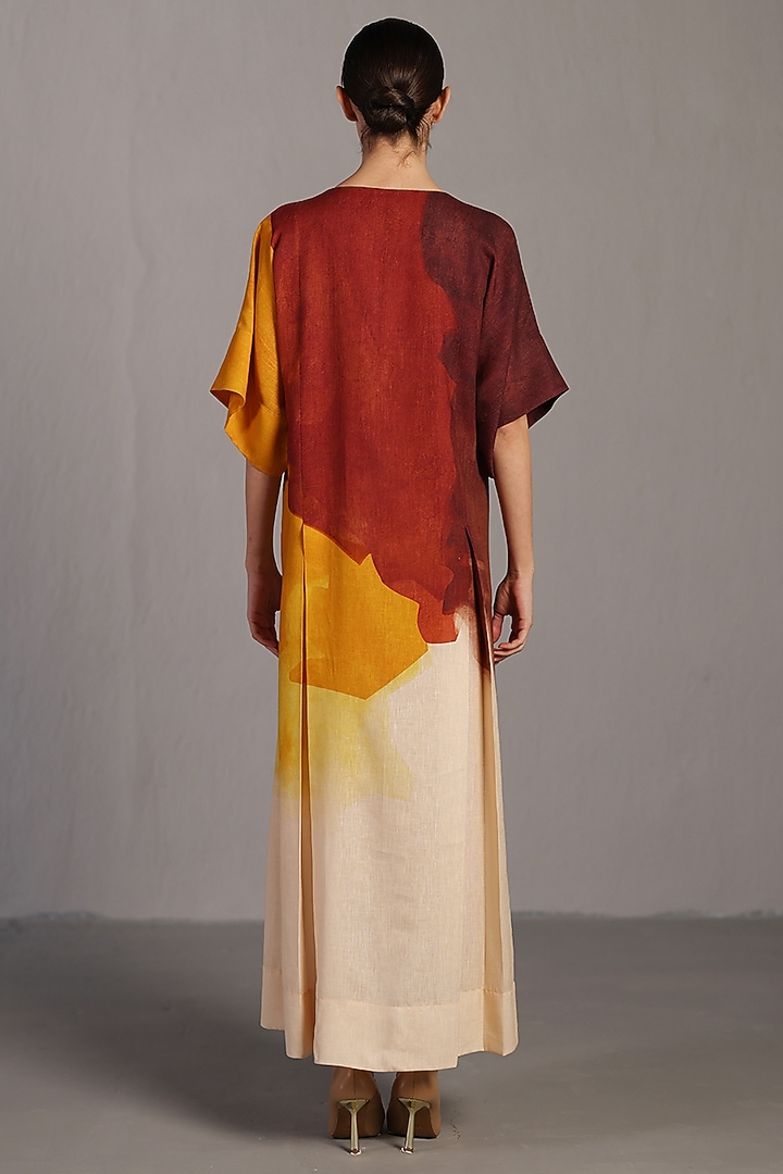 Ochre & Brown Korean Linen Pleated Maxi Summer Dress by CLOS at Pernia's Pop Up Shop