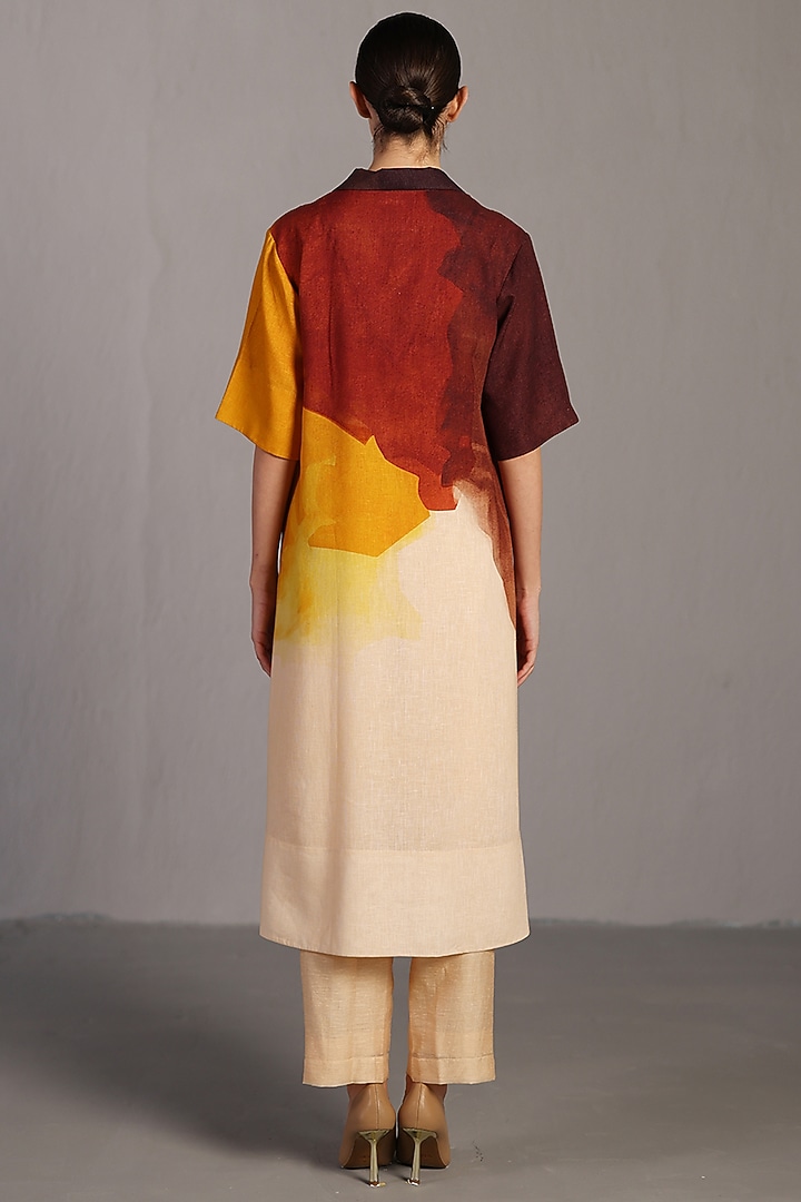 Ochre & Brown Korean Linen Kurta Set by CLOS at Pernia's Pop Up Shop