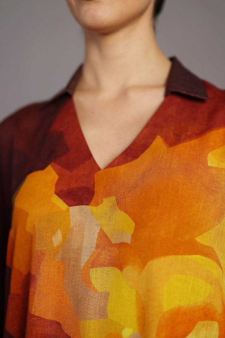 Ochre & Brown Korean Linen Kurta Set by CLOS at Pernia's Pop Up Shop