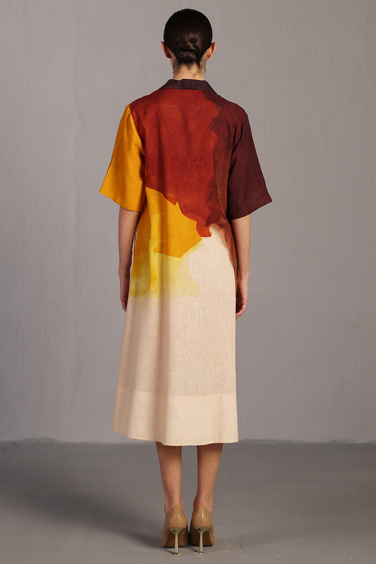 Pernia's Pop Up Shop - Clos Women Ochre & Brown Korean Linen Maxi Dress Pernia's Pop Up Shop - Clos Women Ochre & Brown Korean Linen Maxi Dress