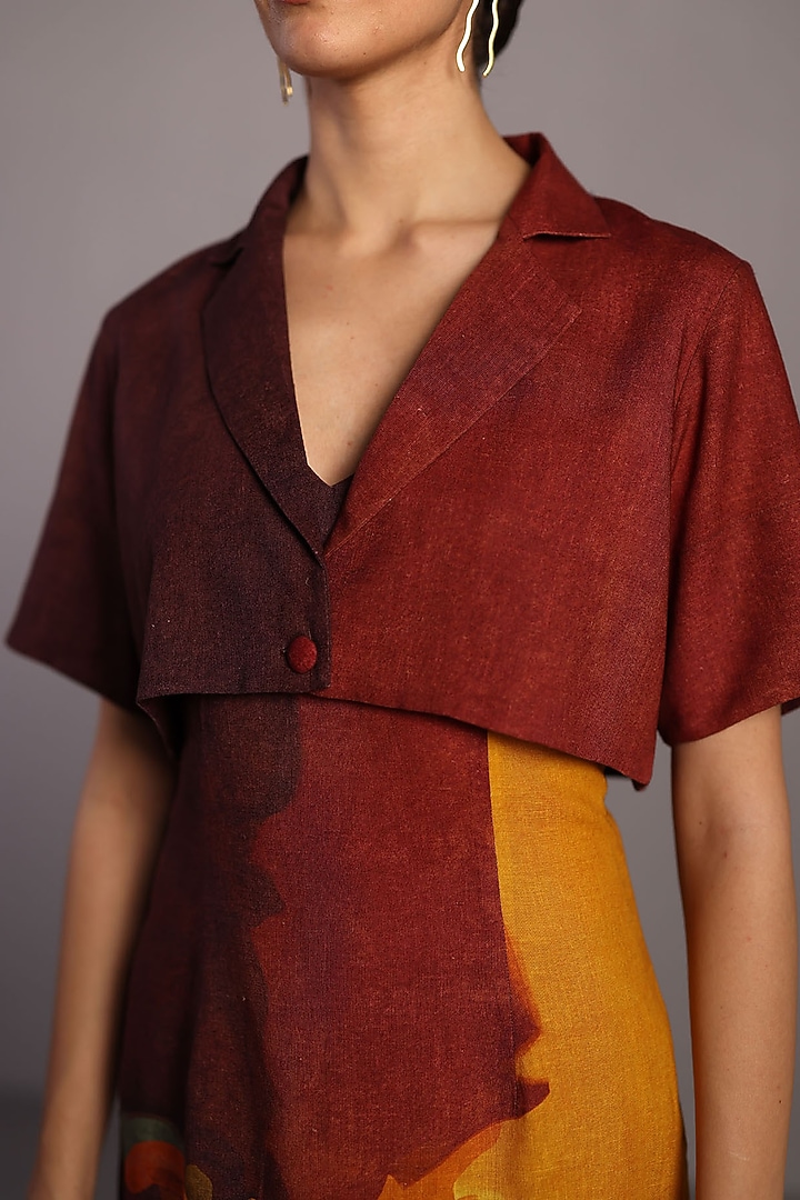 Ochre & Brown Korean Linen Short Jacket Vacation Dress by CLOS at Pernia's Pop Up Shop