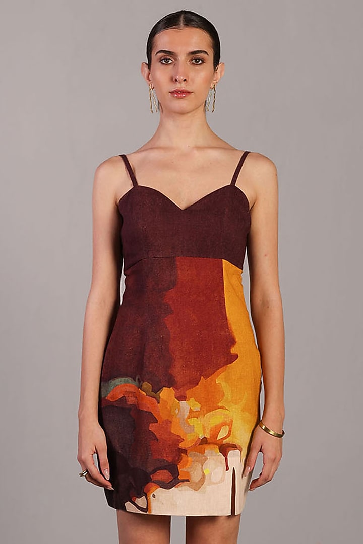 Ochre & Brown Korean Linen Mini Summer Dress by CLOS at Pernia's Pop Up Shop