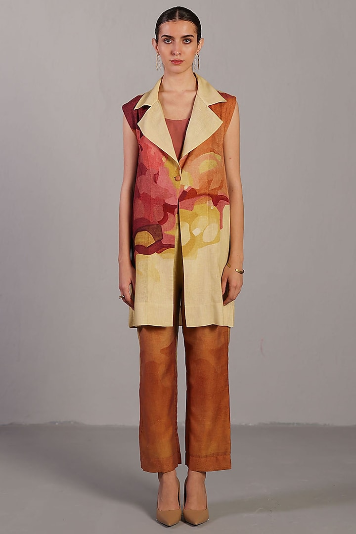Wine & Cream Korean Linen Jacket Set by CLOS at Pernia's Pop Up Shop