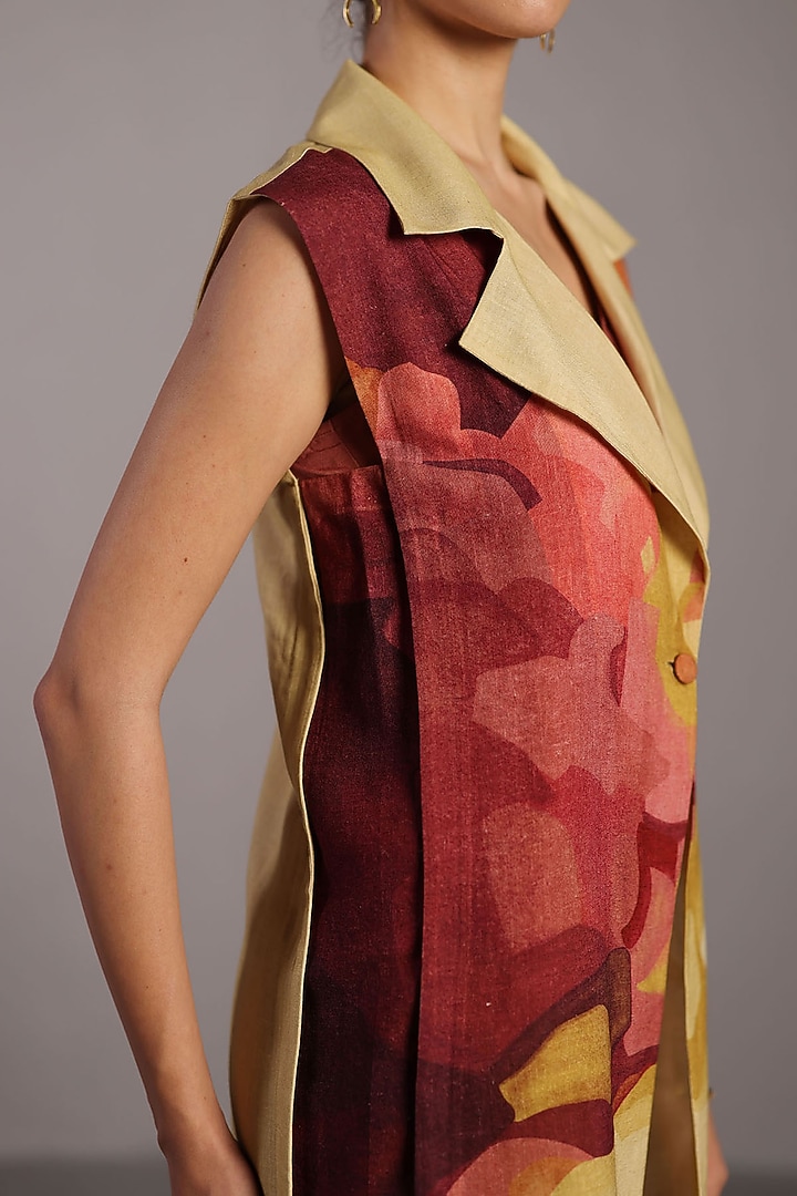 Wine & Cream Korean Linen Jacket Set by CLOS at Pernia's Pop Up Shop