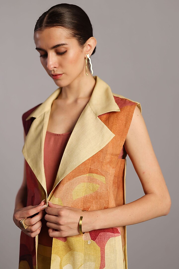 Wine & Cream Korean Linen Jacket Set by CLOS at Pernia's Pop Up Shop