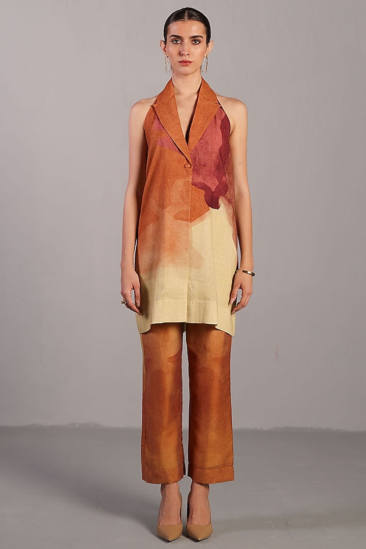 Wine & Cream Korean Linen Halter Jacket Set by CLOS at Pernia's Pop Up Shop