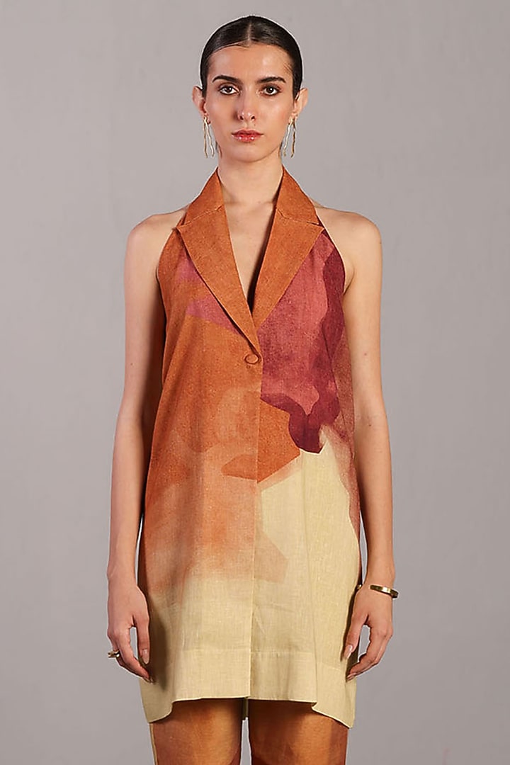 Wine & Cream Korean Linen Halter Jacket Set by CLOS at Pernia's Pop Up Shop
