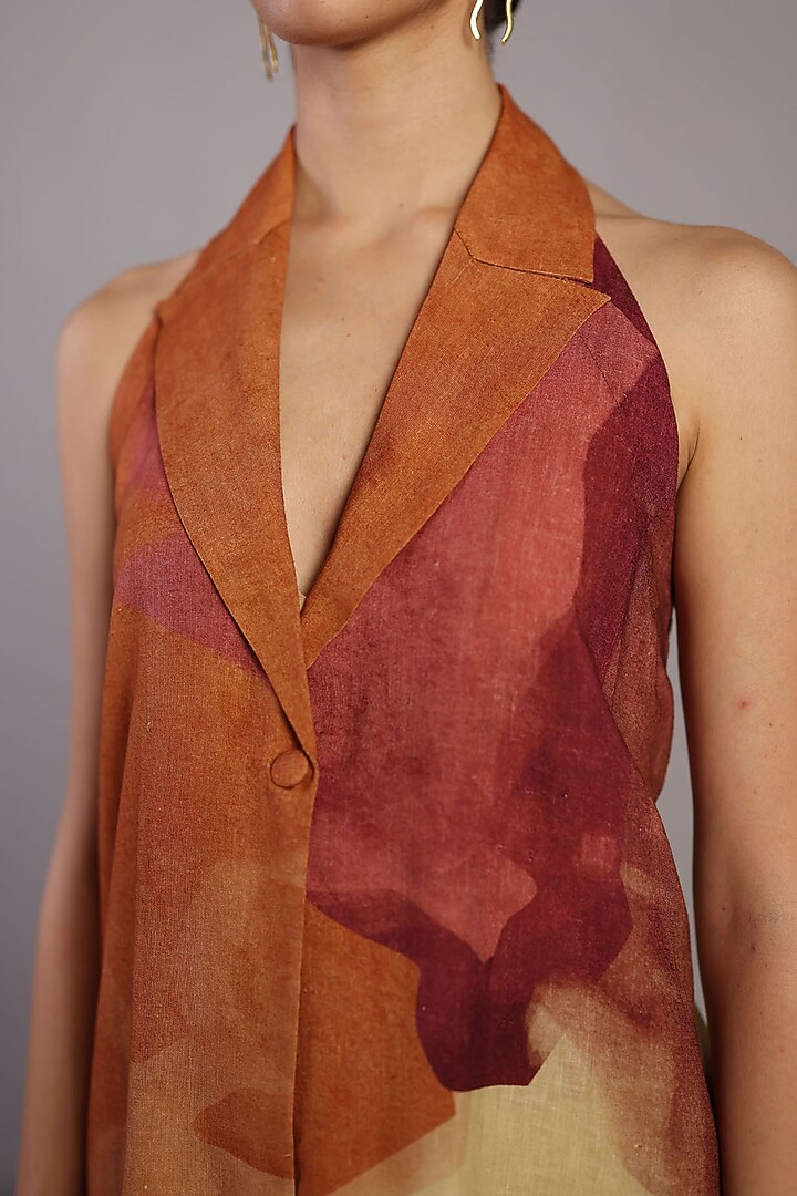 Wine & Cream Korean Linen Halter Jacket Set by CLOS at Pernia's Pop Up Shop