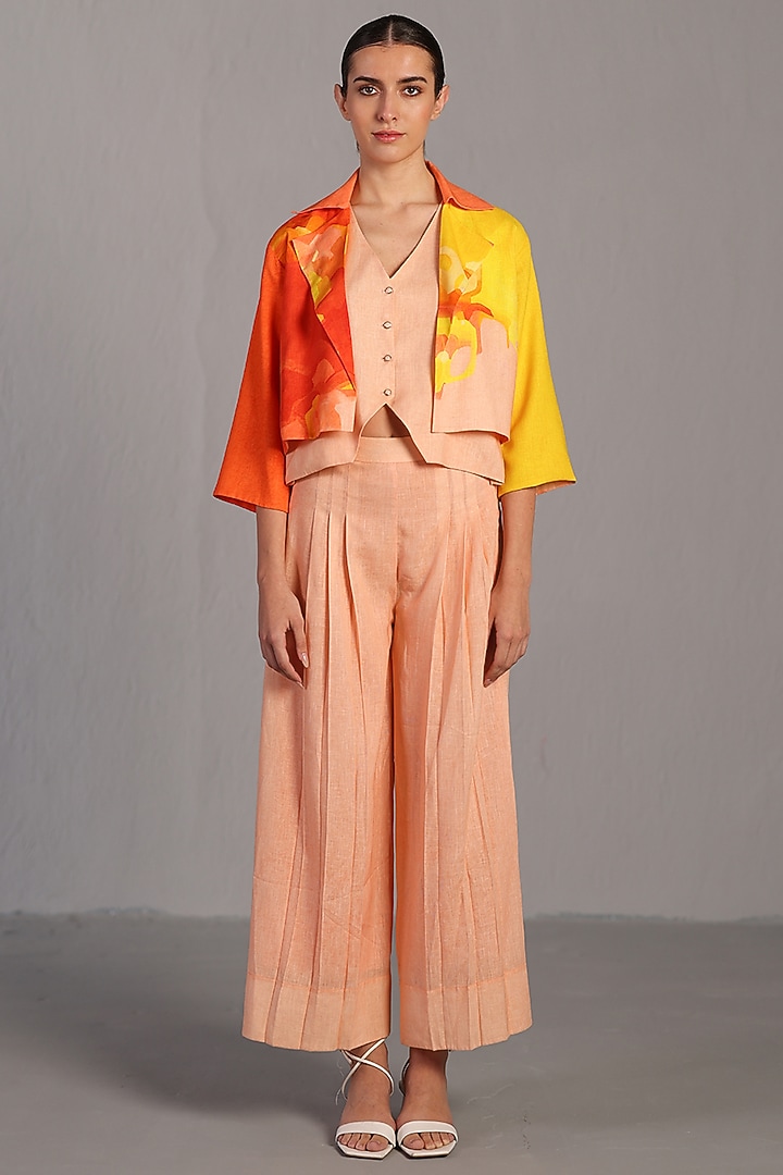 Bright Orange & Yellow Korean Linen Short Jacket Set by CLOS at Pernia's Pop Up Shop