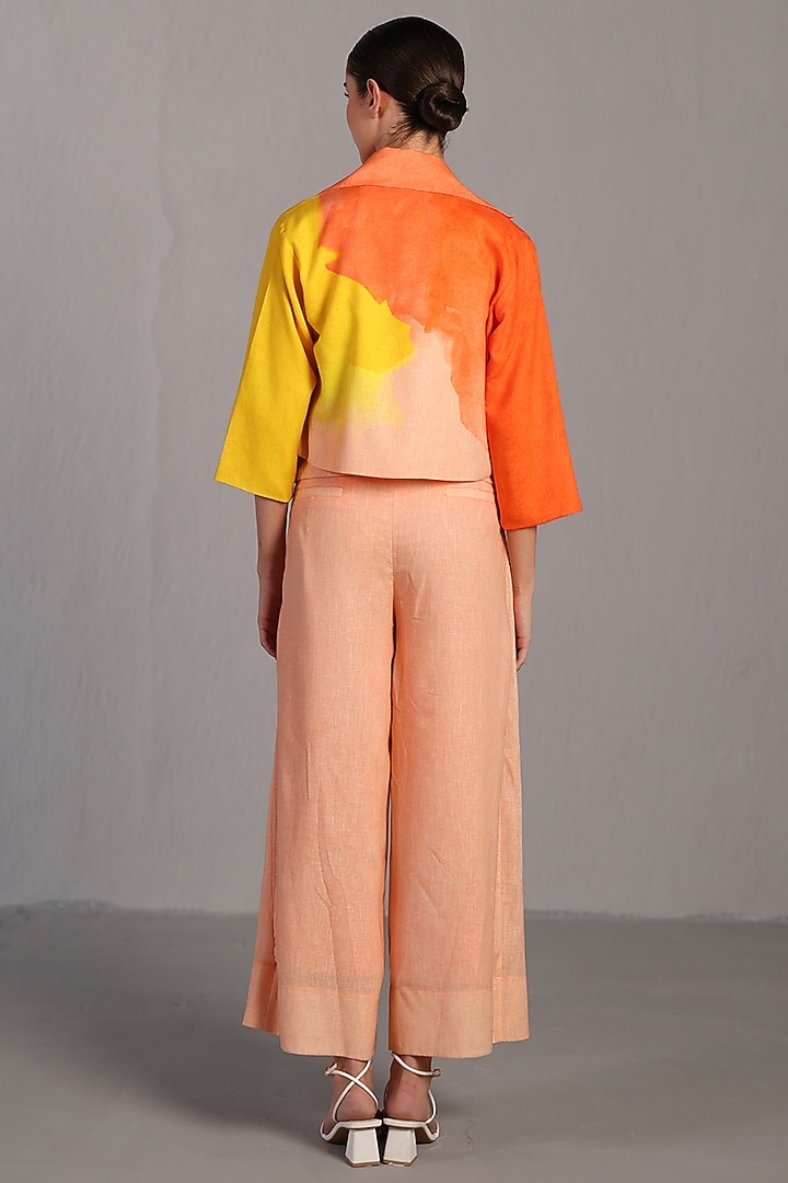 Bright Orange & Yellow Korean Linen Short Jacket Set by CLOS at Pernia's Pop Up Shop