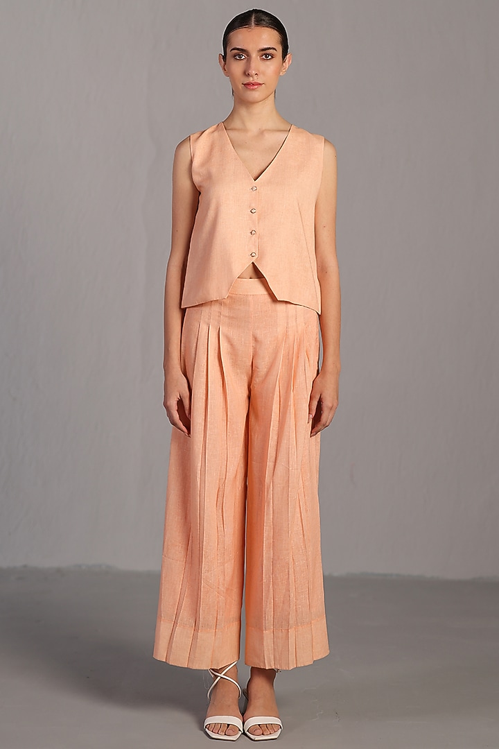 Bright Orange & Yellow Korean Linen Short Jacket Set by CLOS at Pernia's Pop Up Shop