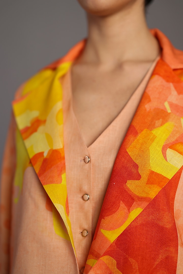 Bright Orange & Yellow Korean Linen Short Jacket Set by CLOS at Pernia's Pop Up Shop