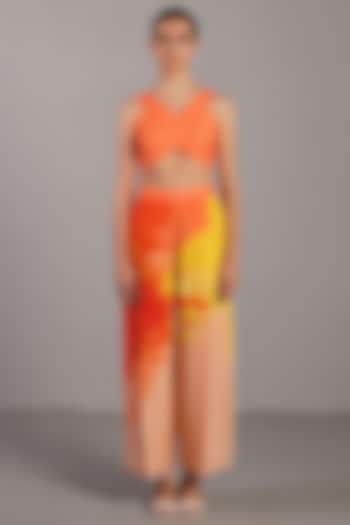 Bright Orange & Yellow Korean Linen Pant Set by CLOS at Pernia's Pop Up Shop