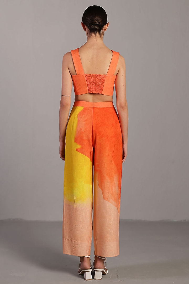 Bright Orange & Yellow Korean Linen Pant Set by CLOS at Pernia's Pop Up Shop