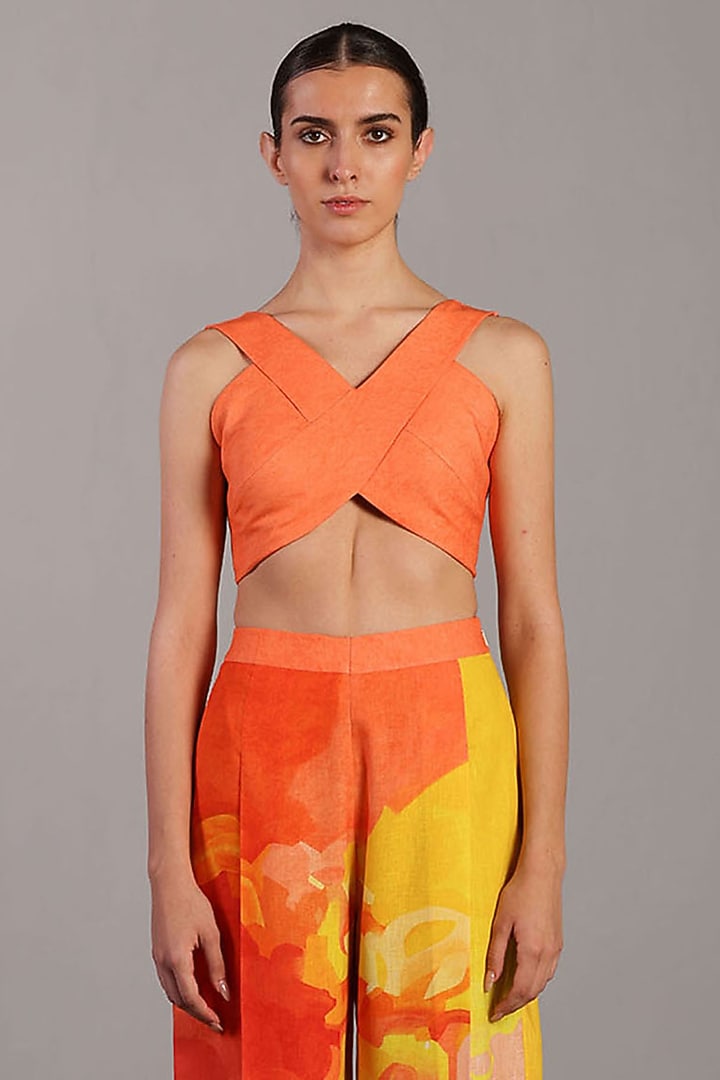 Bright Orange & Yellow Korean Linen Pant Set by CLOS at Pernia's Pop Up Shop