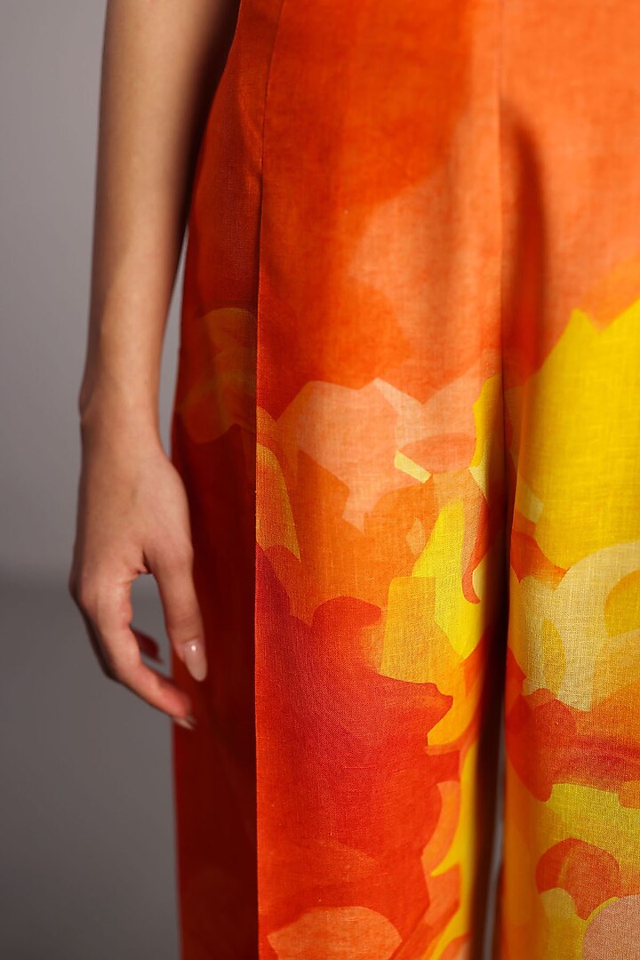 Bright Orange & Yellow Korean Linen Pant Set by CLOS at Pernia's Pop Up Shop