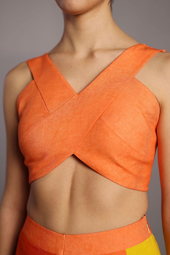 Bright Orange & Yellow Korean Linen Pant Set by CLOS at Pernia's Pop Up Shop