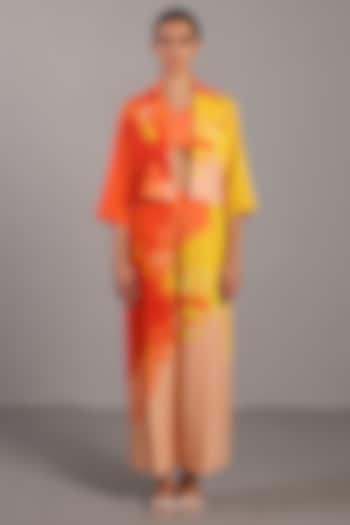 Bright Orange & Yellow Korean Linen Jacket Set by CLOS at Pernia's Pop Up Shop