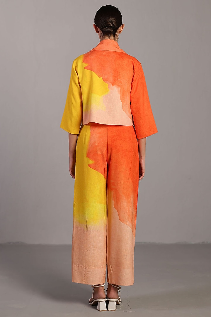 Bright Orange & Yellow Korean Linen Jacket Set by CLOS at Pernia's Pop Up Shop