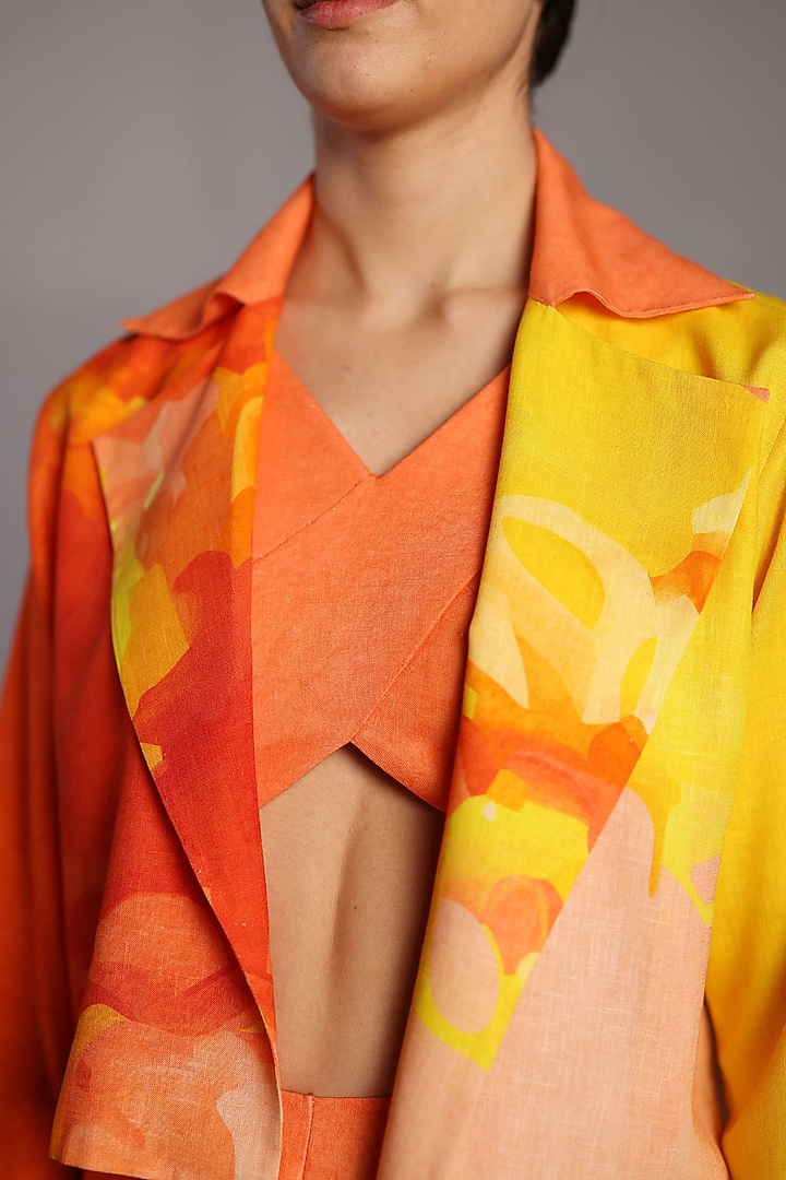 Bright Orange & Yellow Korean Linen Jacket Set by CLOS at Pernia's Pop Up Shop