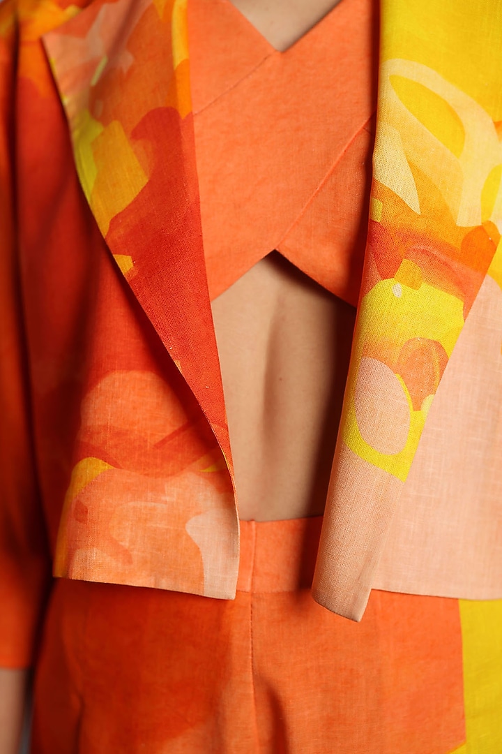 Bright Orange & Yellow Korean Linen Jacket Set by CLOS at Pernia's Pop Up Shop