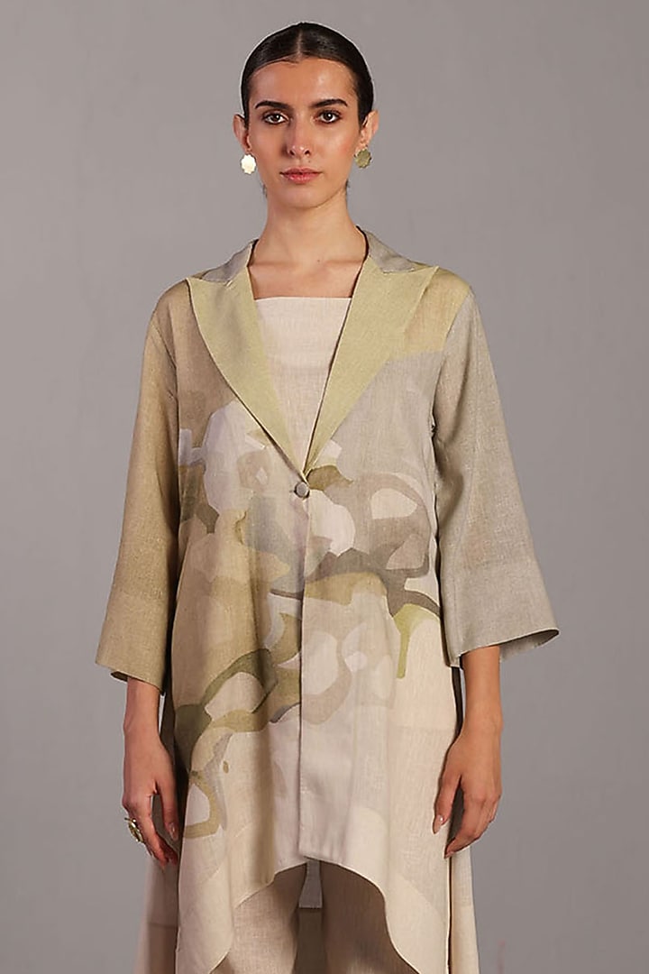 Moss Green Korean Linen Jacket Set by CLOS at Pernia's Pop Up Shop