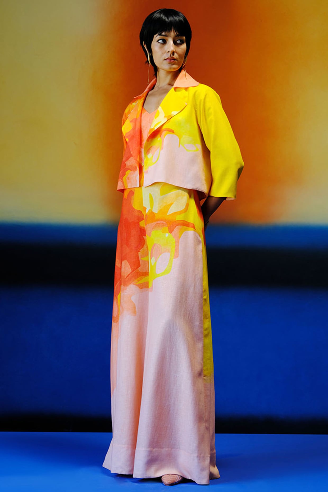 Bright Orange & Yellow Korean Linen Jumpsuit & Jacket by CLOS at